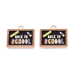 Colorful Back to School Alloy Enamel Pendants, Blackboard with Word Charms, Light Gold, Colorful, 17x20x1mm, Hole: 1.6mm