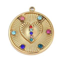 Сердце 304 из нержавеющей стали горный хрусталь подвески, ионное покрытие (ip), плоско-круглые, текстура, сердце, 21x19x3 мм, отверстие : 1.3 мм