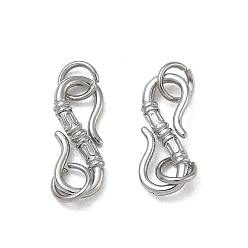 Stainless Steel Color SHEGRACE 304 Stainless Steel S-Hook Clasps, with Double Jump Rings, Stainless Steel Color, 17.5mm, Hole: 3mm