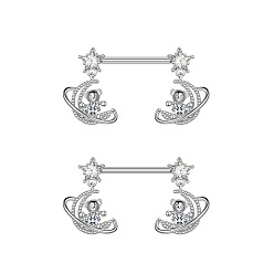 Прозрачный 304 подвесные штанги для сосков из нержавеющей стали с кубическим цирконием в виде лунного медведя, цвет нержавеющей стали, прозрачные, 16 мм, штифты : 1.6 мм