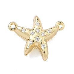 Настоящее золото 18K Латунные микрозастежки в форме морской звезды с прозрачными кубическими циркониями, долговечный, стойки покрытие, без свинца и без кадмия, реальный 18 k позолоченный, 12x14.5x5.5 мм, отверстие : 0.9~1 мм