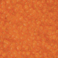Orange Glass Seed Beads, Frosted Colors, Round, Orange, 4mm, Hole: 1~1.5mm, about 4500pcs/pound