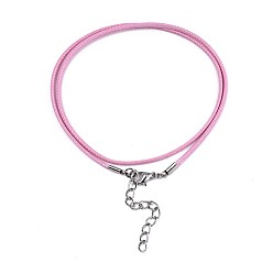 Pearl Pink Waxed Cotton Cord Necklace Making, with Alloy Lobster Claw Clasps and Iron End Chains, Platinum, Pearl Pink, 17.12 inch(43.5cm), 1.5mm