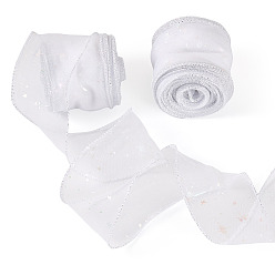 White Polyester Deco Mesh Ribbons, Star Pattern, Tulle Fabric, Fancy Tulle Roll Spool Fabric For Skirt Making, White, 2-1/8 inch(55mm)