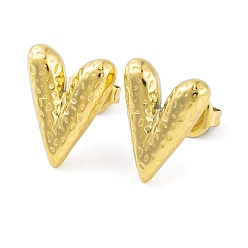 Real 14K Gold Plated Ion Plating(IP) 304 Stainless Steel Stud Earrings for Women, Texture Heart, Real 14K Gold Plated, 15x11.5mm