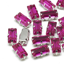 Роза Шить на горный хрусталь, многожильных ссылки, стекло горный хрусталь, с настройками латуни, аксессуары для одежды, граненые, прямоугольные, платина, роза, 16x6x4.5 мм, отверстие : 1 мм