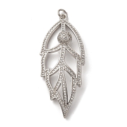 Платина Латунные микро проложить кубического циркония большие кулоны, лист прелести, с целью перехода в кольце, стойки покрытие, прочное покрытие, без кадмия и без свинца, платина, 50.5x21x8 мм, отверстие : 3 мм