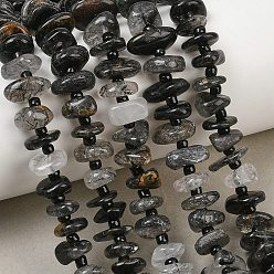 Quartz Tourmalinated Brins de perles de quartz tourmalinés naturels, nuggets, 7.5~13x6~13x2~5mm, Trou: 0.9mm, Environ 68~86 pcs/chapelet, 15.35~15.75'' (39~40 cm)