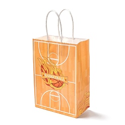 Naranja Bolsas de papel rectangulares, con mango, para bolsas de regalo y bolsas de compras, tema deportivo, patrón de baloncesto, naranja, 14.9x8.1x21 cm