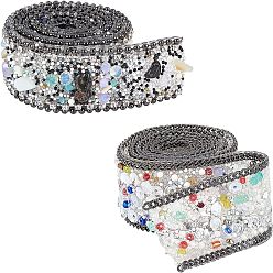 Gunmetal Hotfix Resin Rhinestone Tape, Iron on Patches, with Iron Curb Chain, Rhinestone Trimming, Costume Accessories, Gunmetal, 25x2~4mm, 50cm/strand, 2 strands/set