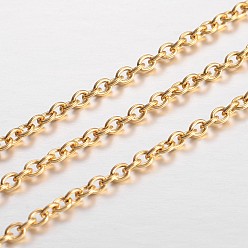 Golden Ion Plating(IP) 304 Stainless Steel Cable Chains, for Jewelry Making, Unwelded, Oval, Golden, 3x2x0.6mm, about 32.8 Feet(10m)/card