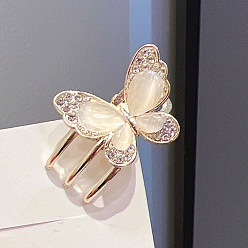 Light Gold Мини-заколки для волос из сплава бабочки со стразами в виде когтей, с кошачий глаз, для женщин девушек, золотой свет, 45x25 мм