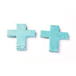 Turquoise Natural Howlite Cabochons, Dyed, Cross, Turquoise, 26x26x3.5mm