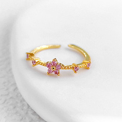 Бледно-Розовый Регулируемые манжеты-кольца из латуни с микропаве из кубических цирконий, золотые, розовый жемчуг, внутренний диаметр: регулируемый