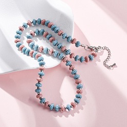 Pink Ожерелья из бусин-ронделей из окрашенной натуральной лавы и синтетического немагнитного гематита, два тона, с концевыми цепями из нержавеющей стали, розовые, 18.50 дюйм (47 см)