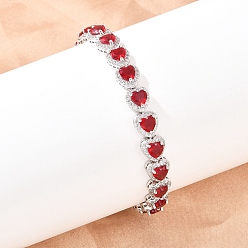 Красный Теннисные браслеты из платиновой латуни с микропаве из кубических цирконий, браслеты для женщин, сердце, с группы часы застежками, долговечный, красные, 8-7/8 дюйм (22.5 см)