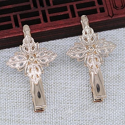 Light Gold Messing Alligator Haarspange Zubehör, Strass-Einstellung, Blume, Licht Gold, 48x18x18 mm