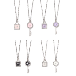 (52) Непрозрачная лаванда Подвеска с замком-ключом из эмалированного сплава 304 комплекты ожерелий с цепочкой из нержавеющей стали, цвет нержавеющей стали, разноцветные, 16.26~16.34 дюйм (41.3~41.5 см), 2 шт / комплект