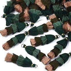 Vert Foncé Polycoton (polyester coton) pompon en couches grandes décorations pendantes, avec les accessoires en fer, or, vert foncé, 48~55x12~15mm, Trou: 2.5x4.5mm