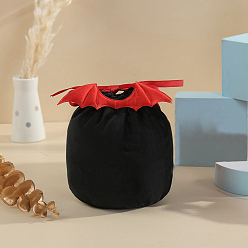 Negro Bolsos de mano de terciopelo de halloween, con ala de murciélago, para bolsas de regalo de dulces, bolsas de recuerdos de fiesta de halloween, negro, 15x13.5 cm