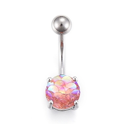 Koralle Piercing-Schmuck, Messing Nabelring, Bauchringe, mit Acryl- und Edelstahlstange, Koralle, 23x8 mm, Stange: 15 Spurweite(1.5mm), Stangenlänge: 3/8"(10mm)