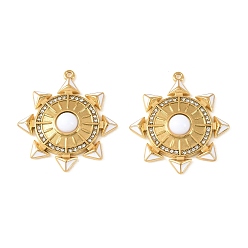 Белый Нефрит Натурального белого нефрита подвески, 304 Подвески в виде солнца из нержавеющей стали с кристаллами и стразами в оправе, ионное покрытие (ip), 29x26.5x5.3 мм, отверстие : 1.3 мм