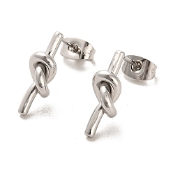Stainless Steel Color 304 Stainless Steel Stud Earrings, Knot, Stainless Steel Color, 16x5.5mm