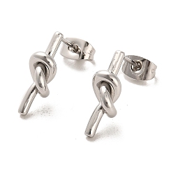 Stainless Steel Color Non-Tarnish 304 Stainless Steel Stud Earrings, Knot, Stainless Steel Color, 16x5.5mm