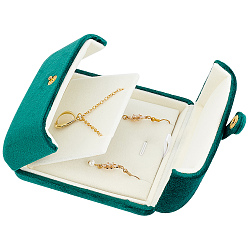 Green Velvet Pendant Box, Double Flip Cover, Square Big Pendant Display Holder, for Valentine's Day, Anniversary Jewelry Gift Storage, Green, 10x10x3.6cm