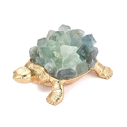Fluorine Figurines de tortues en amas de fluorite naturelle et alliage de zinc, décoration de bureau à domicile, or, 111~116x83~84x44~52mm
