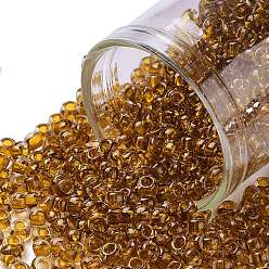(2156) Inside Color Crystal/Golden Amber TOHO Round Seed Beads, Japanese Seed Beads, (2156) Inside Color Crystal/Golden Amber, 8/0, 3mm, Hole: 1mm, about 222pcs/bottle, 10g/bottle
