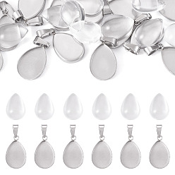 Нержавеющая Сталь Цвет Наборы для изготовления подвесок в форме капли из нержавеющей стали своими руками, В комплект входят 304 шт. 16 оправы для подвесок-кабошонов из нержавеющей стали, 304 шт. Прозрачные стеклянные кабошоны, цвет нержавеющей стали, лоток : 16 мм, 10.5x14.5 мм, отверстие : 18x11.5x2 мм