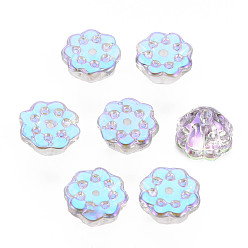 Plum Electroplate Transparent Glass Beads, Half Plated, Lotus Seedpod, Plum, 11x7mm, Hole: 1.2mm