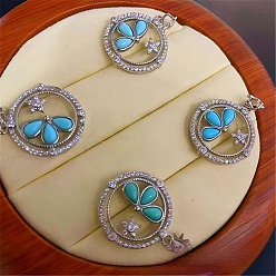 Звезда 925 Подвески из стерлингового серебра с окрашенной синтетической бирюзой, полые прелести, серебряный цвет гальваническим, разноцветные, звезда, 25x22 мм