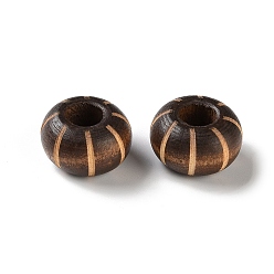 Coconut Brown Schima Wood Carved European Beads, Rondelle, Large Hole Beads, Coconut Brown, 9x14.5mm, Hole: 6mm