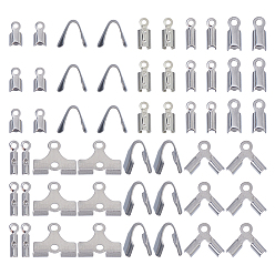 Нержавеющая Сталь Цвет 9 Латунные и 304 стальные складные обжимные концы, загибаем концы шнура, цвет нержавеющей стали, 6~9x2~10x1.5~6 мм, отверстие : 1~2 мм