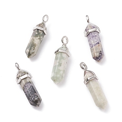 Peace Jade Natural Peace Jade Pendants, with Platinum Tone Brass Findings, Bullet, 39.5x12x11.5mm, Hole: 4.5x2.8mm