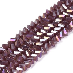 Purple Electroplate Opaque Glass Beads Strands, Triangle, Faceted, AB Color Plated, Purple, 2~3x3~3.5x3~3.5mm, Hole: 0.7~0.9mm, about 122~136pcs/strand, 10.43~11.61 inch(26.5~29.5cm)