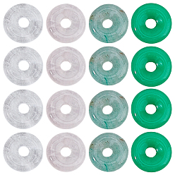 Смешанные камни 16шт. 4 стили: натуральный зеленый авантюрин, окрашенный малазийский нефрит, розовый кварц и кварцевый кристалл в форме пончика/диска с буквой Пи, 12~13x3~4 мм, отверстие : 3 мм, 4 шт / стили