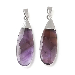 Amethyst Natural Amethyst Pendants, Faceted Teardrop Charms, with Brass Finding, 31.5~32.5x9.5~10x3.5~4mm, Hole: 5.5x3mm