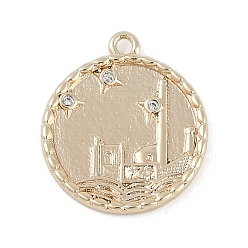 Настоящее золото 18K Латунные микропаве прозрачные подвески с фианитом, без кадмия, без никеля и без свинца, плоско-круглые, реальный 18 k позолоченный, 16.5x14x1.5 мм, отверстие : 1.2 мм