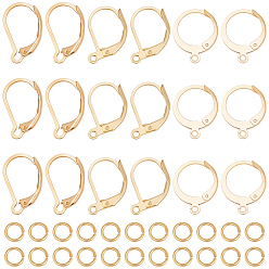 Настоящее золото 24K 30 шт. 3 стили 304 выводы для сережек с рычагом из нержавеющей стали, с горизонтальной петлей, с латунными соединительными кольцами с покрытием стойки 30шт., реальный 24 k позолоченный, 14.5~16x10~12 мм, отверстие : 1.2 мм