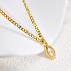 Прозрачный 304 Подвеска-колье из нержавеющей стали с инкрустацией кубическим цирконием в виде конского глаза для женщин, золотые, прозрачные, 15.75 дюйм (40 см)