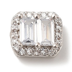 Платина Стойка покрытие латунь микропаве прозрачный кубический цирконий прямоугольные многожильные звенья, со стеклом, без кадмия и без свинца, долговечный, платина, 8x9x5.5 мм, отверстие : 1.2 мм