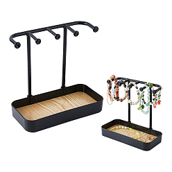 Черный Пластиковые подставки для сережек, с деревянным подвалом, чёрные, 20x10.8x19 см