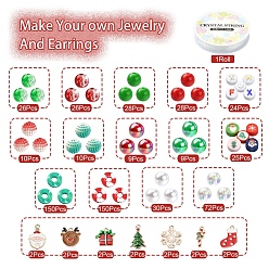 Mixed Color DIY Christmas Bracelet Necklace Making Kit, Including Round & Disc & Letter Acrylic & Polymer Clay & Plastic Pearl Beads, Elk & Snowflake & Santa Claus Alloy Enamel Pendants, Mixed Color, 611Pcs/set