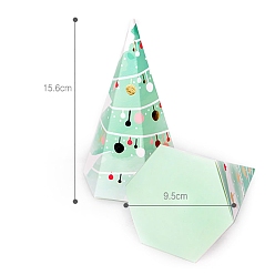 Christmas Tree Cone Paper Bakery Boxes, Christmas Theme Gift Box, for Mini Cake, Cupcake, Cookie Packing, Christmas Tree Pattern, 95x156mm