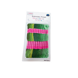 Зеленый 12 моточки 12 цвета 6 многослойная полиэфирная нить для вышивания, нитки для вышивки крестом, градиент цвета, зелёные, 0.4 мм, около 8.75 ярдов (8 м) / моток