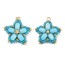 Темно-Голубой Подвески из стеклянного бисера ручной работы и синтетических окрашенных бусин императорской яшмы, звезда, с 304 петлей из нержавеющей стали с открытыми кольцами, глубокое синее небо, 27x28.5x8.5 мм, отверстие : 3 мм