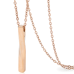Rose Gold 304 Stainless Steel Twisted Rectangle Pendant Urn Ashes Necklaces, Rose Gold, 21.85 inch(55.5cm)